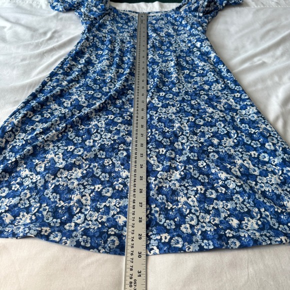mySTYLE Blue Floral Square Neck Layered Flutter Sleeve Midi Dress Babydoll Small - Picture 8 of 10